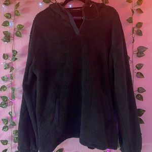 Fuzzy dark green half zip hoodie